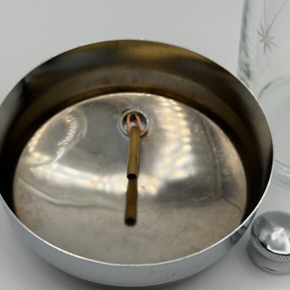 Vintage Mid Century Modern Etched Glass Cocktail Shaker Chrome Lid 10.5” MCM - Picture 13 of 16